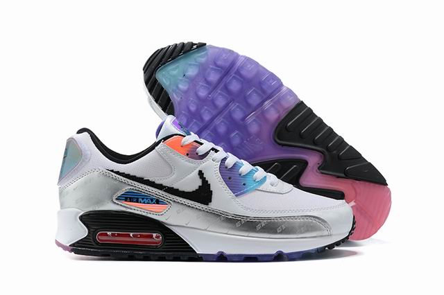 Nike Air Max 90 Men's Shoes White Silver Black-17 - Click Image to Close